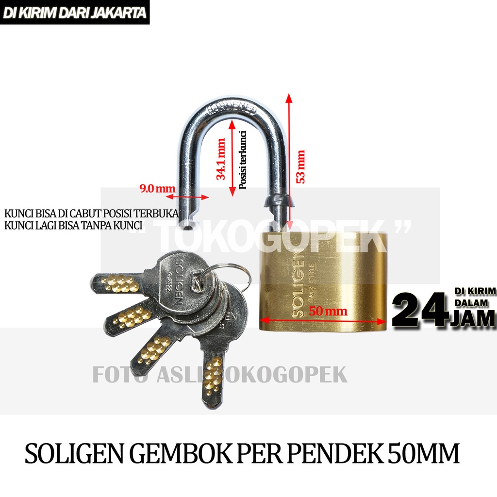 Jual Soligen Gembok Per Pendek 40mm 50mm 60mm Computer Key Gembok