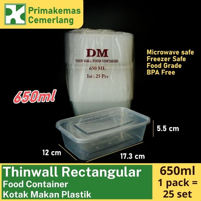 Jual Thinwall Recta Dm 650 Ml Kotak Makan Plastik Food Container