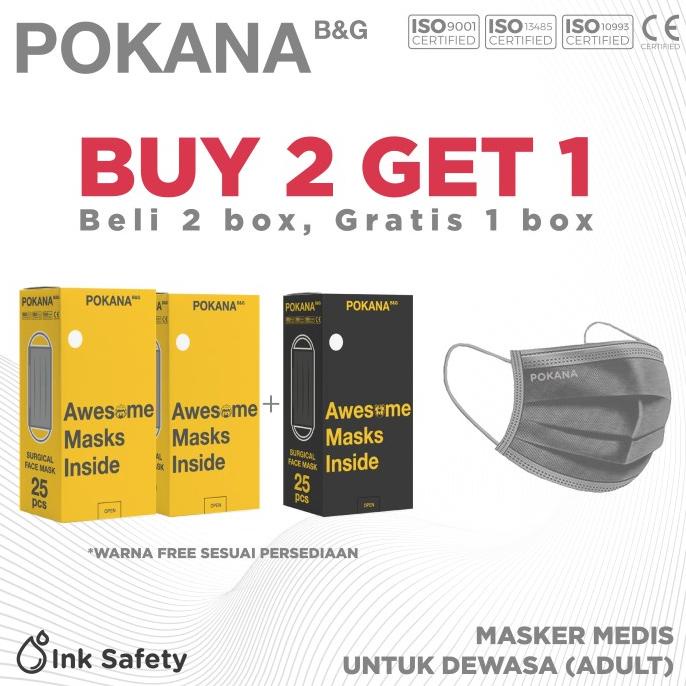 Jual Pokana B&G 4-Ply Earloop Surgical Face Masker - Box Isi 25S (Grey ...