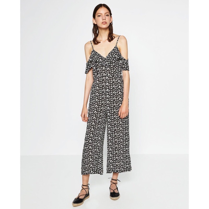Jual Zara Floral Daisy Sabrina Off The Shoulder Jumpsuit Shopee Indonesia