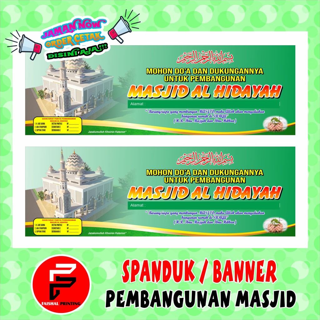 Jual Spanduk/ Banner/ Backdrop Pembangunan Masjid Ukuran 3 x 1 meter