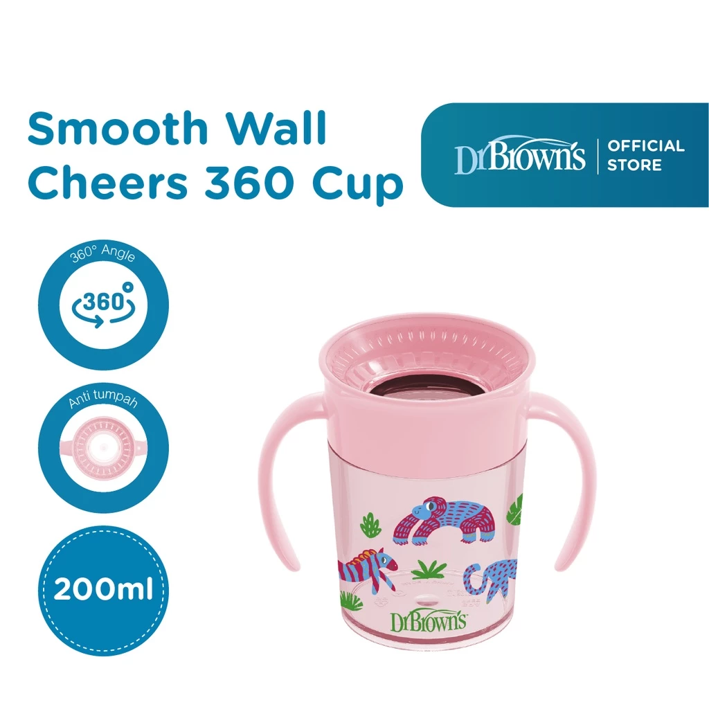 Dr.Brown's Cheers 360 Cup with Handle / gelas anak / cup anak anti tumpah / botol minum anak  (PINK)