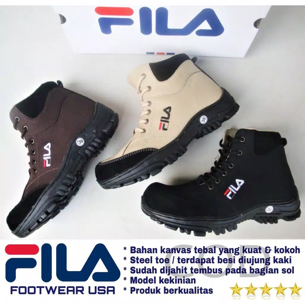 Jual Sepatu Boots Fila Safety Ujung Besi Trucking Hiking Murah ...