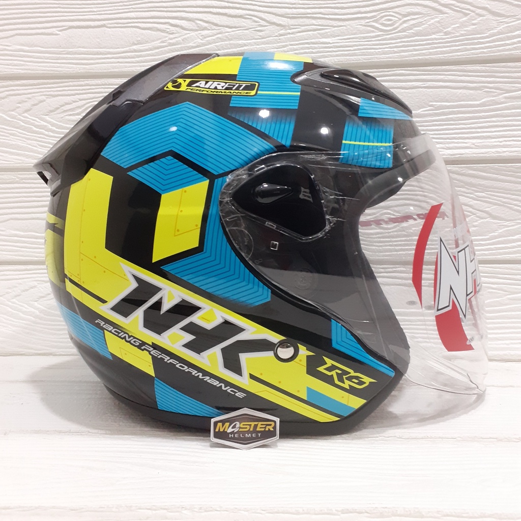 Jual NHK R6 Cube Black Yellow Light Blue - Half Face SNI | Shopee Indonesia