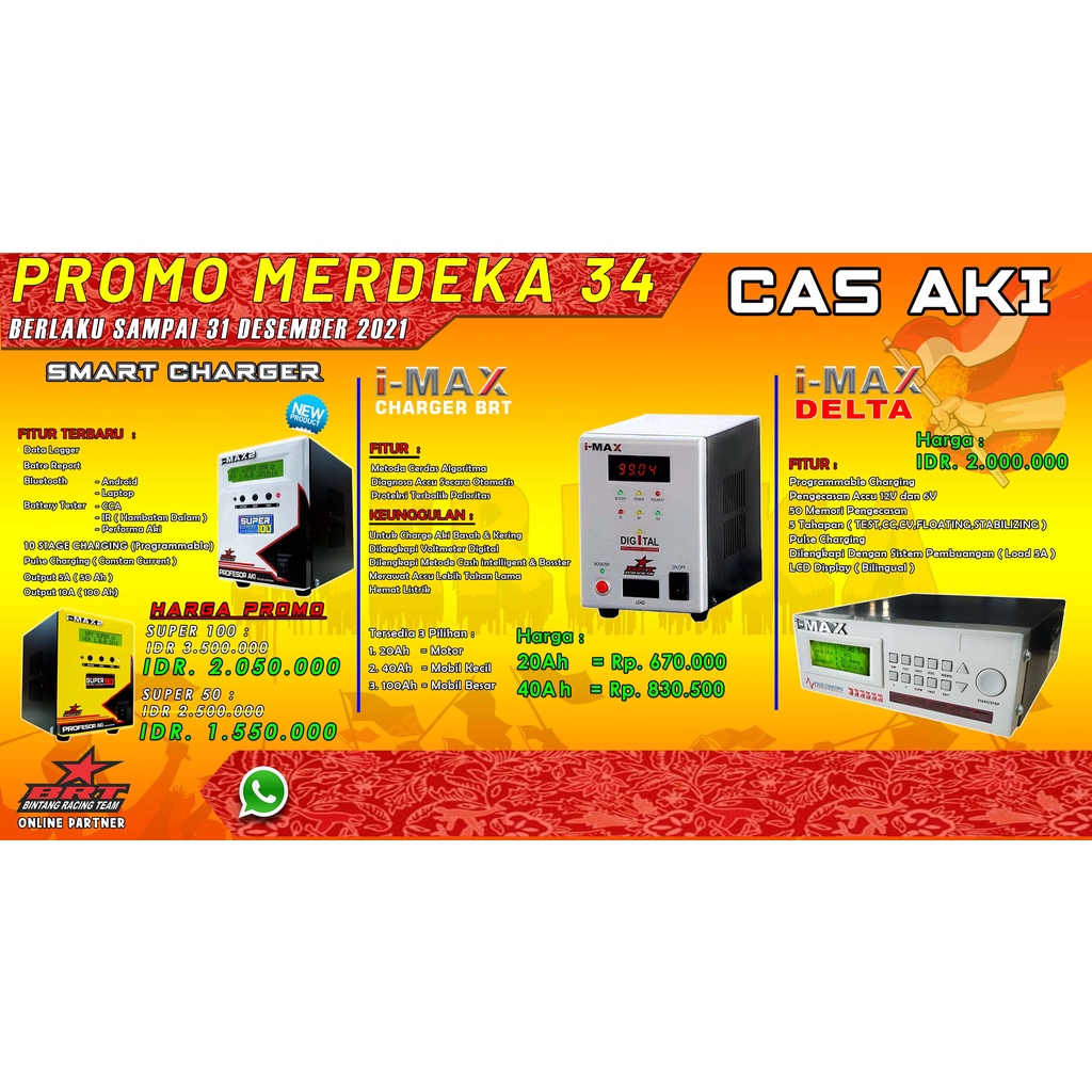 Jual BRT - 34 - CAS AKI - (SMART CHARGER, I-MAX CHARGER, I-MAX DELTA