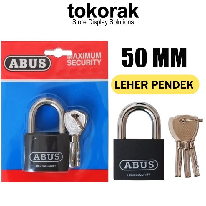 Jual Gembok Abus 50 Mm Hitam Leher Pendek Rumah Pagar Kantor Ruko