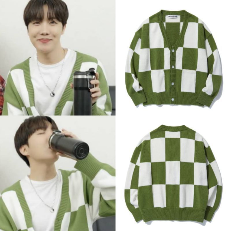 Jual [PRE-ORDER] CARDIGAN HIJAU KOTAK KOTAK JHOPE BTS UNOFFICAL