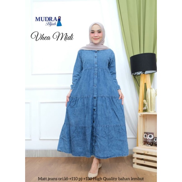Jual Vhea Midi dress Jeans wash Mudra | Shopee Indonesia