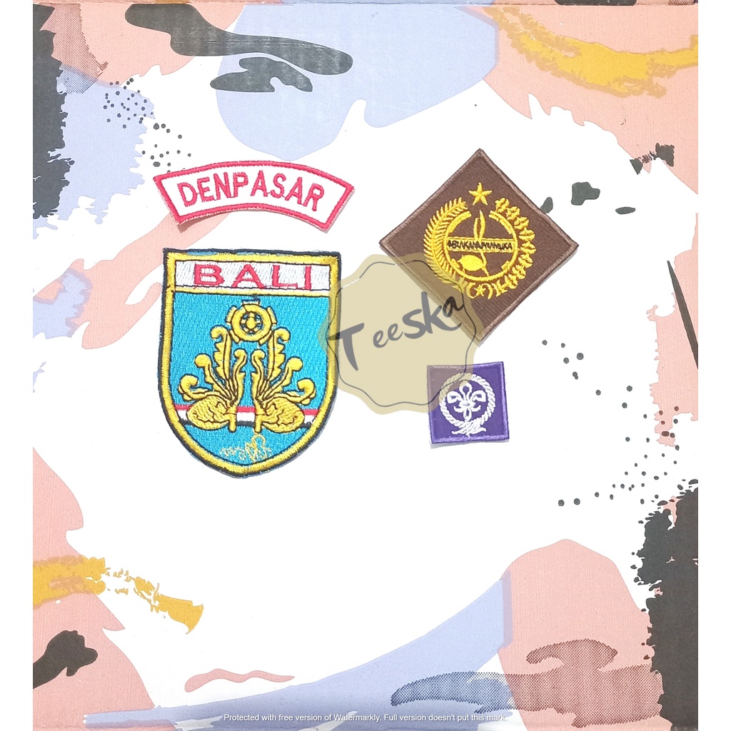 Jual Set Atribut Seragam Pramuka Logo Tunas Kelapa dan Wosm, Logo Kwartir Daerah ( Kwarda )Bali
