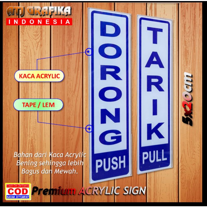 Jual Original Premium Acrylic Sign Dorong Tarik Papan Akrilik Pintu Kaca Toko Kantor Rumah Dll