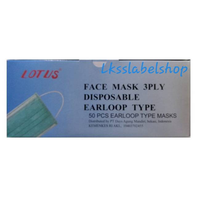 Jual Masker LOTUS Earloop 3 Ply isi 50pcs | Shopee Indonesia