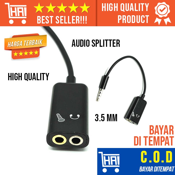 Jual KABEL SPLITTER AUDIO JACK 3.5 MM INPUT OUTPUT MICROPHONE HEADPHONE ...