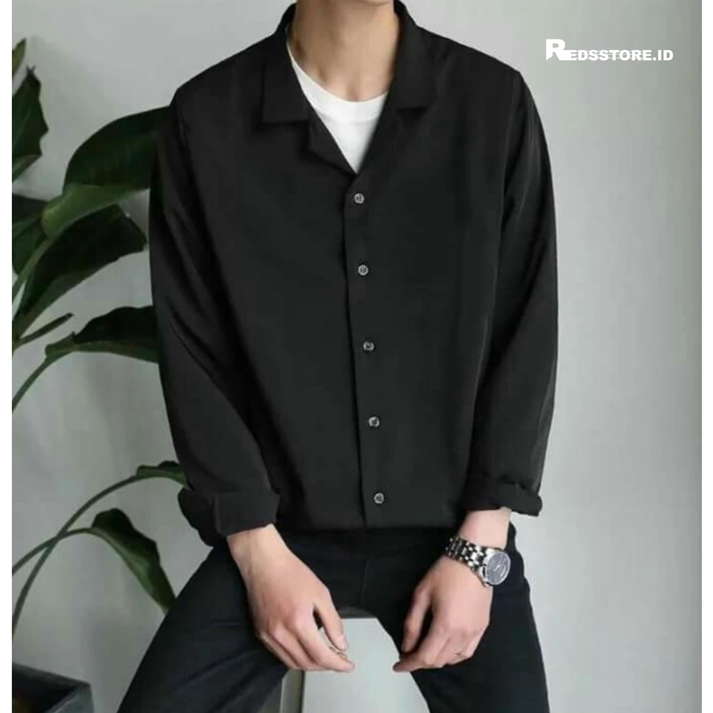 Kemeja Hitam Pria Oversize Korean Style Premium