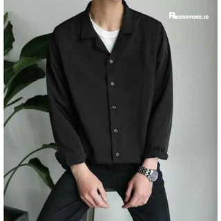 Kemeja Hitam Pria Oversize Korean Style Premium