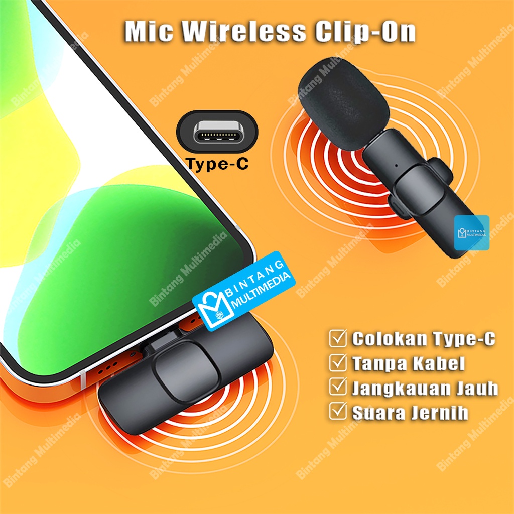 Jual Mic Wireless Clip On Hp Laptop Type C Microphone Wireless Klip