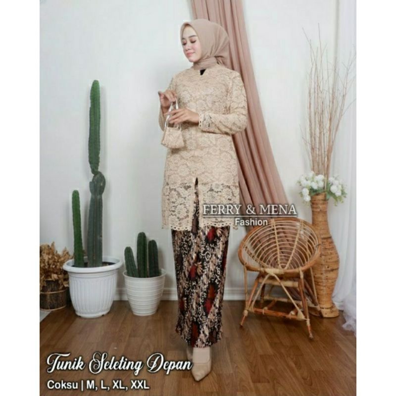 Jual Set Kebaya Tunik Brokat BUSUI Seleting Depan Hijau Kebaya Moderen ...