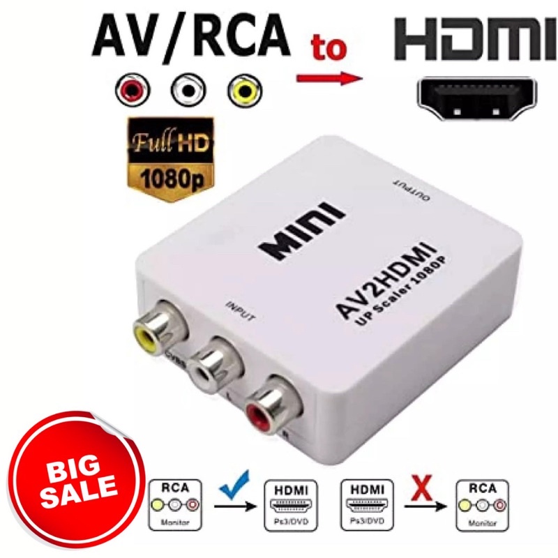 Jual CONVERTER AV TO HDMI RCA TO HDMI MINI ADAPTER HD VIDEO 1080P