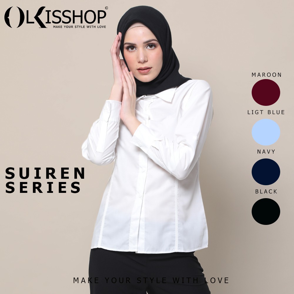 Jual Kemeja Putih Polos Wanita Baju Kantor Formal Jumbo Kemeja Putih Panjang Cotton Stretch 4879