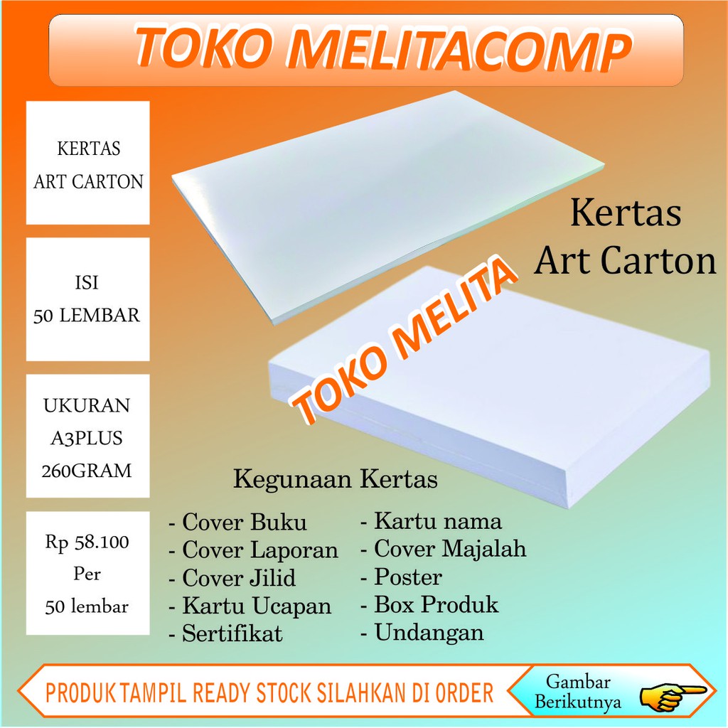 Jual Kertas art karton carton art paper a3 plus 260gram isi 50 lembar