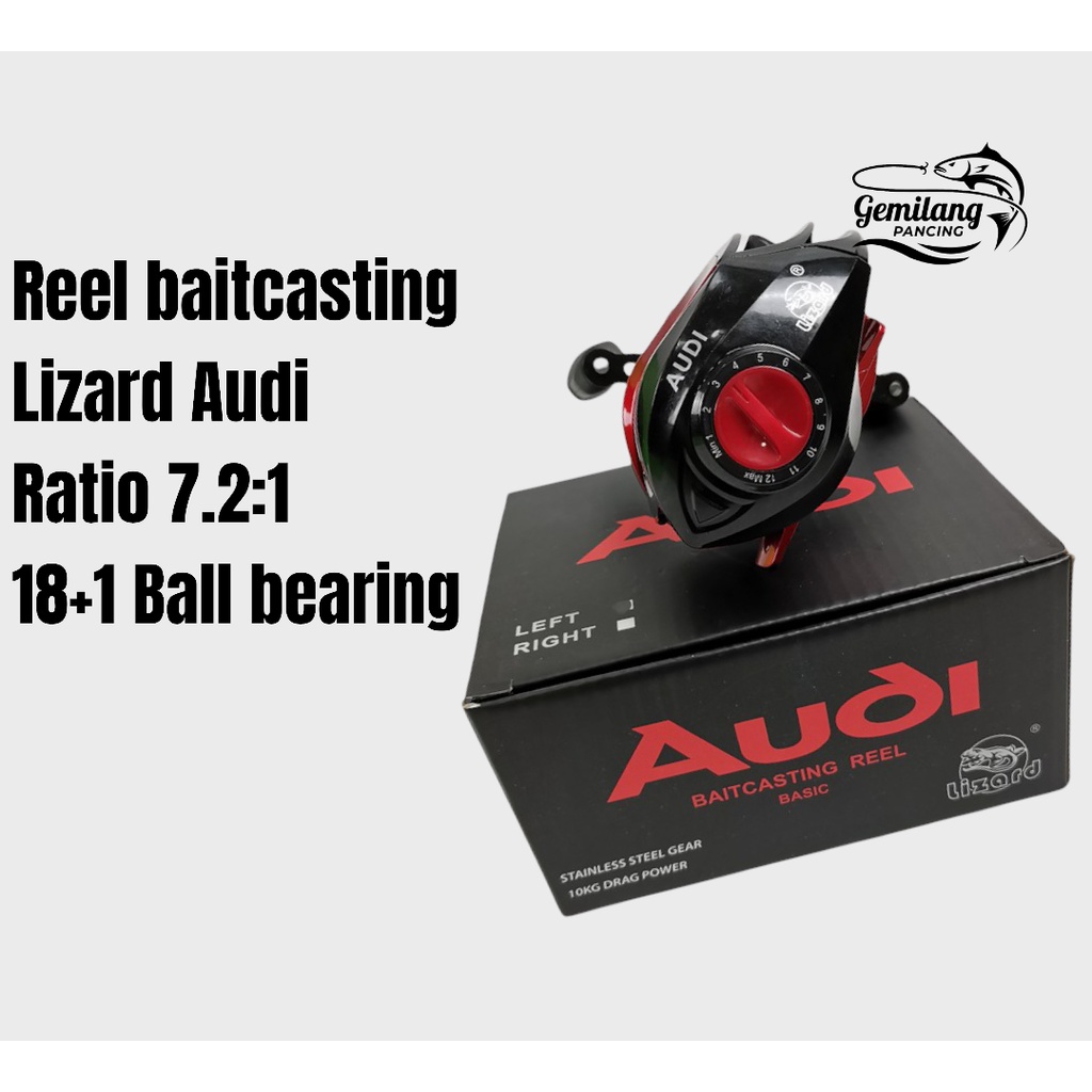 audi baitcasting reel reel pancing reel lizard audi BC baitcasting basic ratio 7.2:1 gulungan  pancing P1023