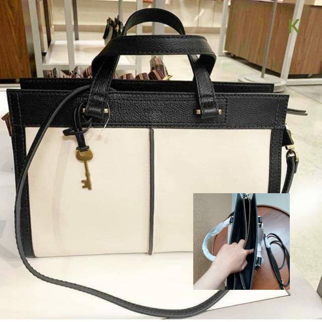 Fossil Lauren satchel black white