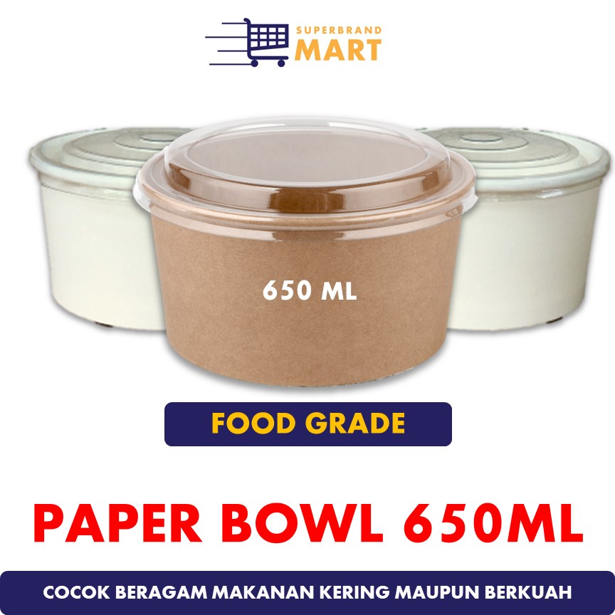 Jual Paper Bowl 650ml Dengan Plus Tutup Wadah Cup Mangkok Tempat ...