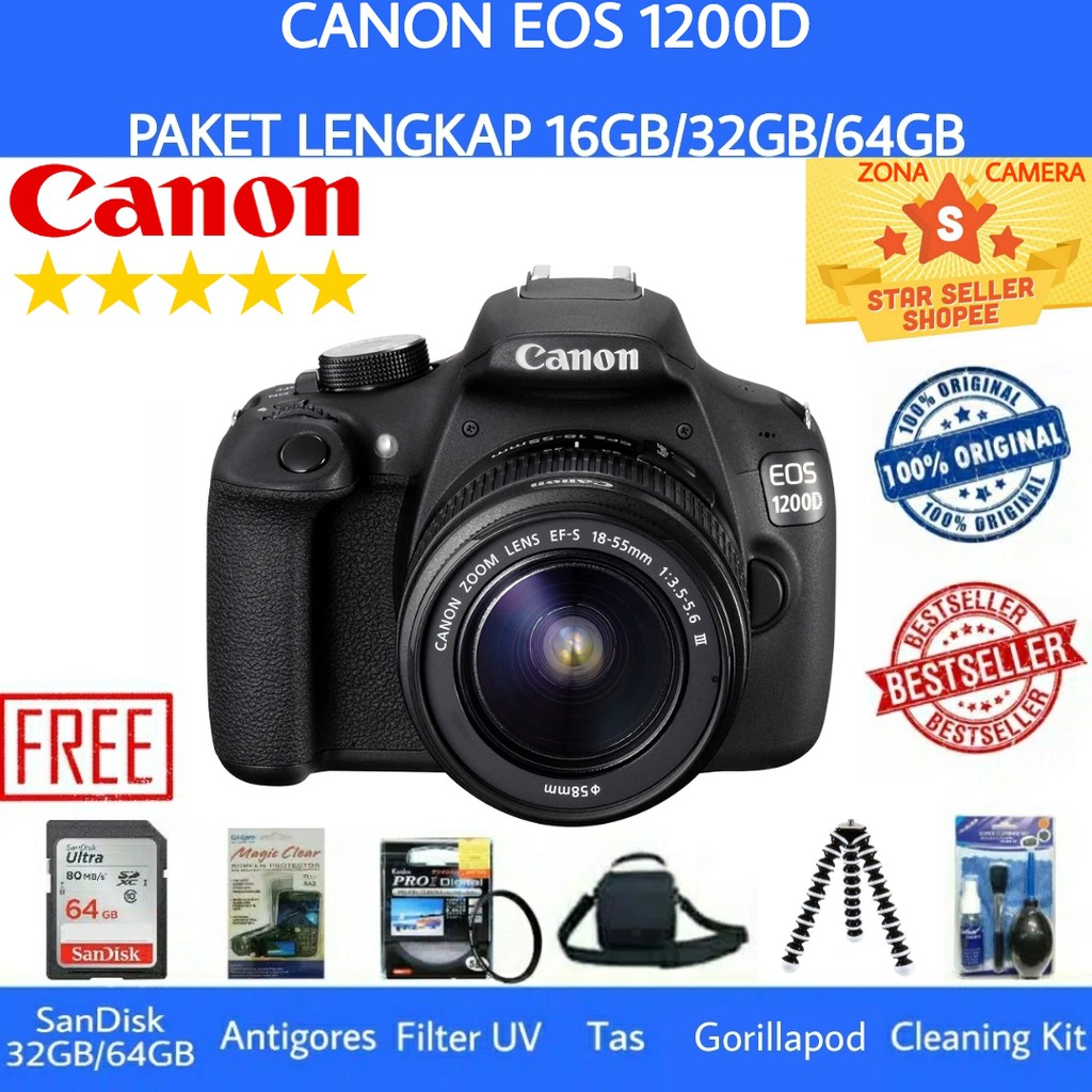 Jual CANON EOS 1200D / CANON 1200D KIT 18-55MM - PAKET LENGKAP | Shopee ...