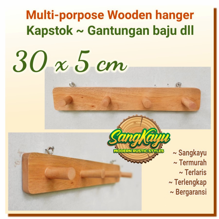 Jual SangKayu Gantungan Baju Serbaguna Kapstok Kayu 30x5 cm ...