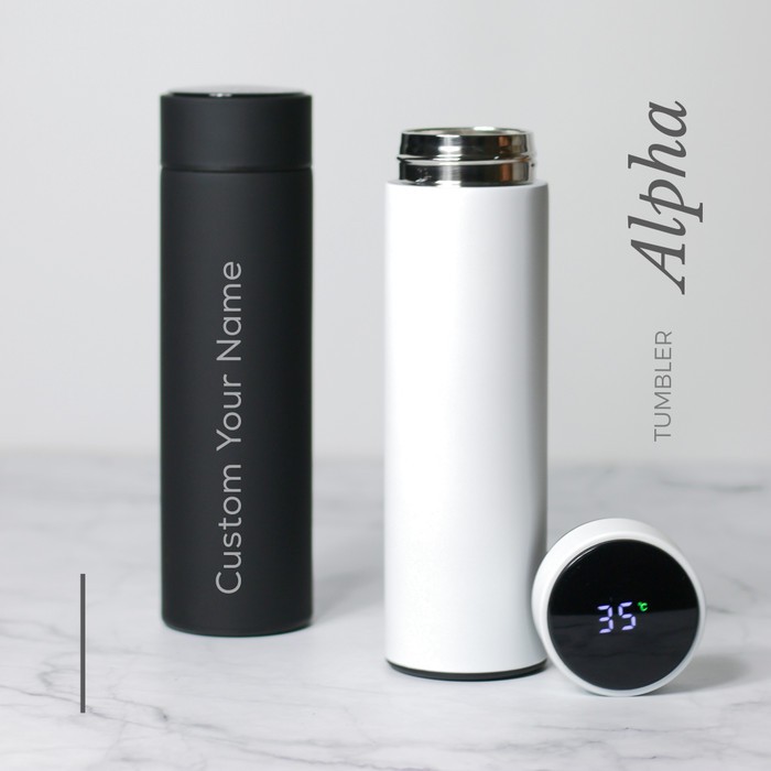 Jual Custom Tumbler Smart Led Suhu Grafir Nama Alpha Smart Tumbler Led Suhu Custom Tumbler Botol 9104