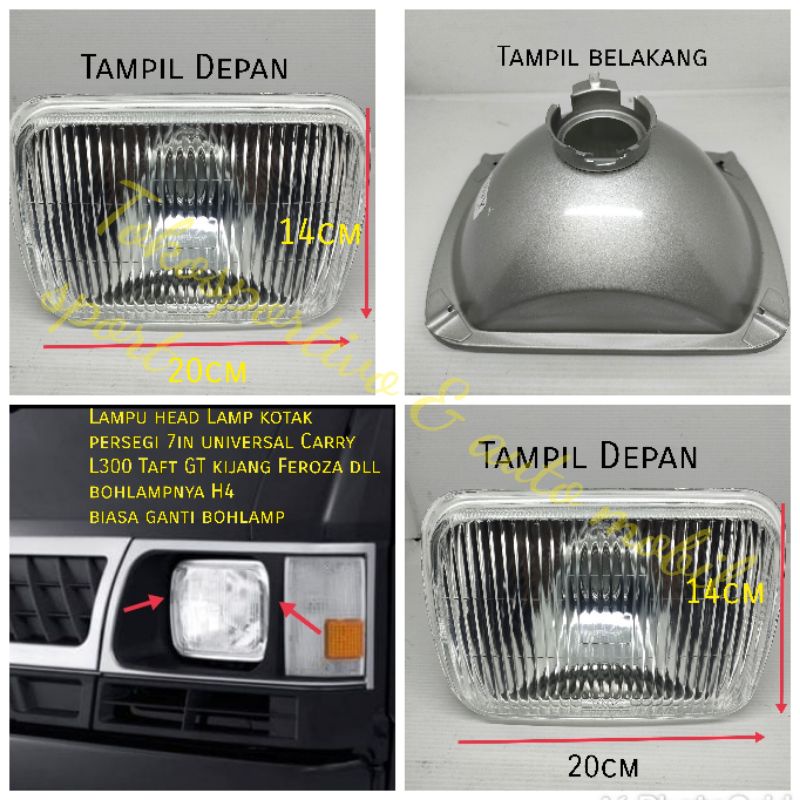 Jual Lampu head lamp mobil persegi kotak 7in universal kijang 4k L300 carry ST100 Colt Feroza