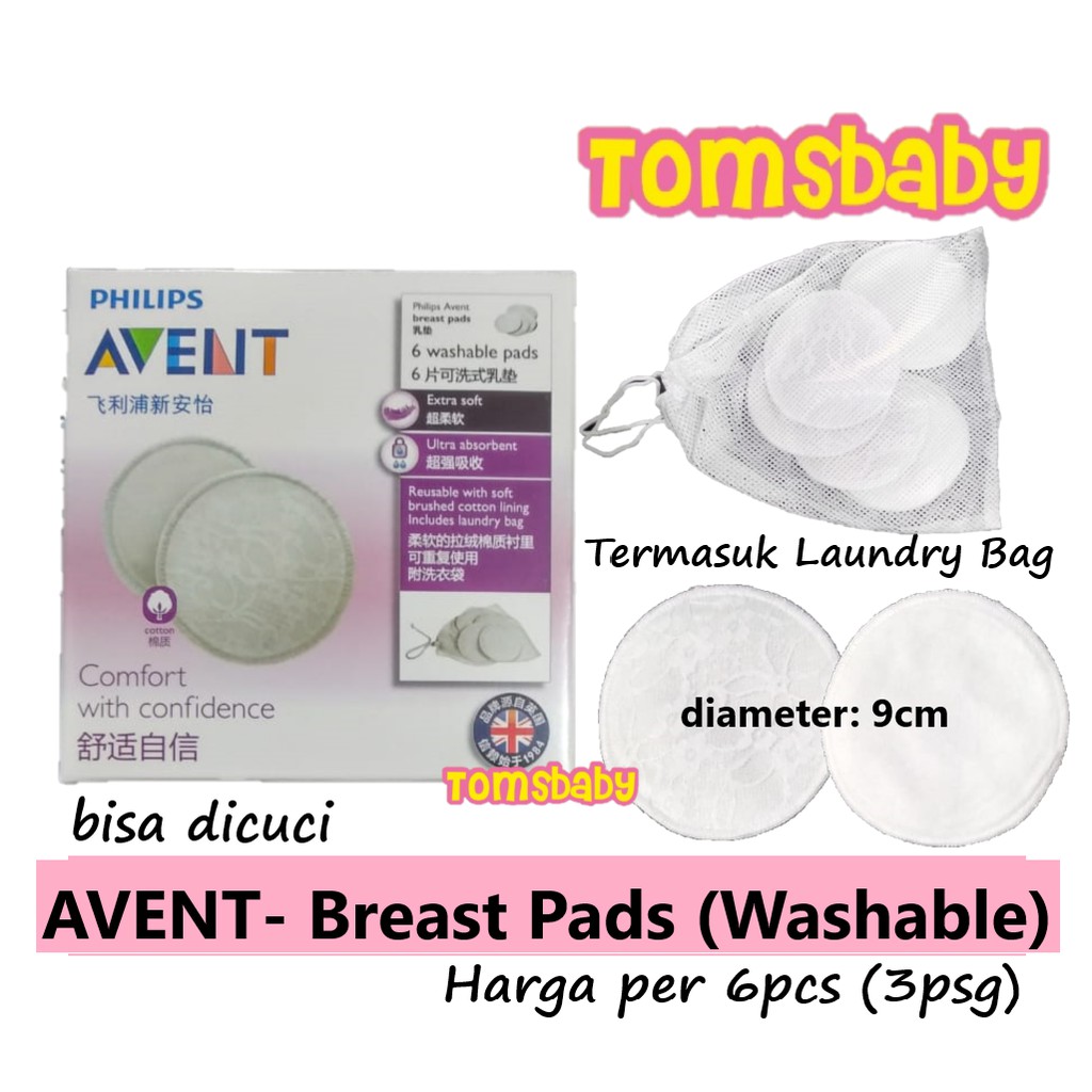 Philips Avent Washable Breast Pads isi 6 pcs bisa dicuci + free