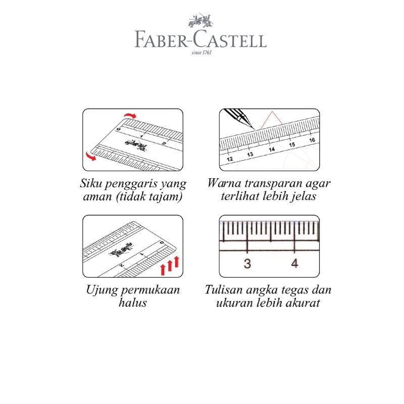 Jual Faber-Castell Mathematical Drawing Ruler set (isi 3 tipe penggaris ...