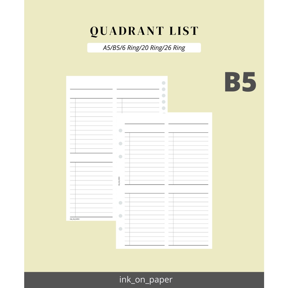 Jual B5 - Planner, Isi Binder, To do List, Quadrant List by INK_ON ...