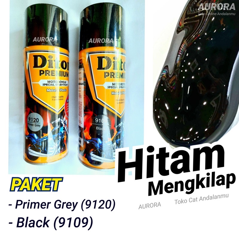 Jual Paket Diton Premium Hitam Mengkilap 9109 Black Termasuk Primer Grey 9120 Cat Semprot Pilok 4039