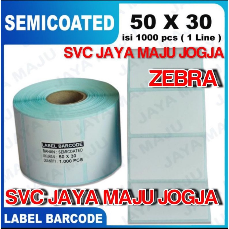 Jual [ ZEBRA ] 50 X 30 1 LINE SEMICOATED FACE OUT ISI 1.000 PCS