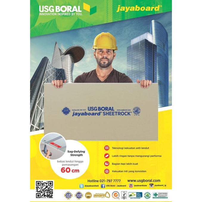 Jual Plafon Gypsum Board Jayaboard Sheetrock 9Mm Di Malang 1200Cm X ...