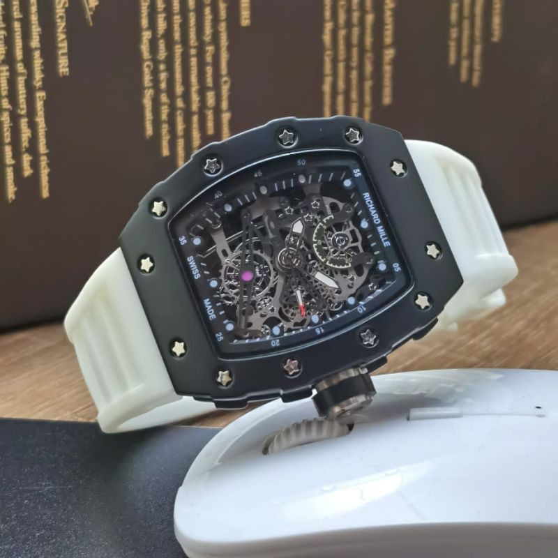 Jam Tangan Pria Rm Richard Mile M2 Kuda Tali Rubber Super Mewah Dan Elegan Tali Rubber Putih