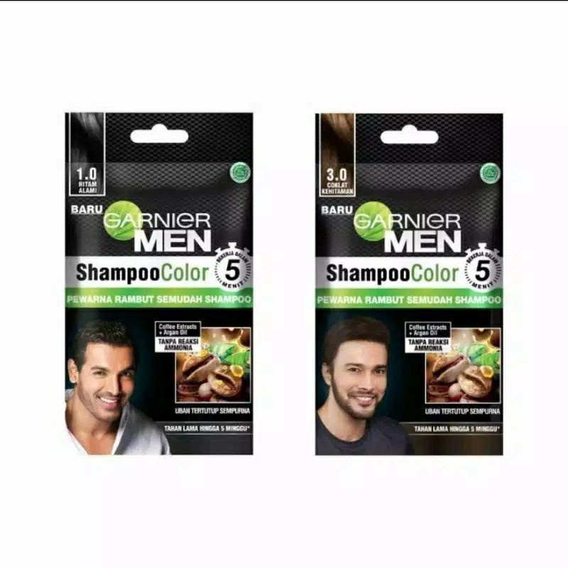 Jual Garnier Men Shampoo Color Sachet Warna Hitam Alami & Coklat
