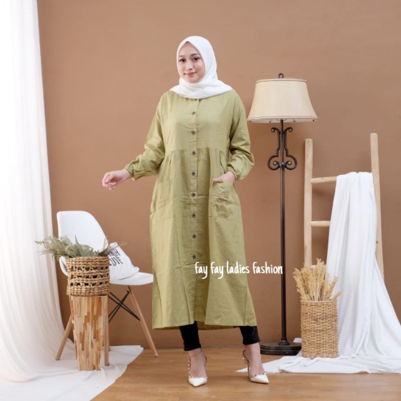 Jual Midi Dress Katun Linen Rami Premium / Pocku Midi Dress Katun Linen  Rami Premium | Shopee Indonesia