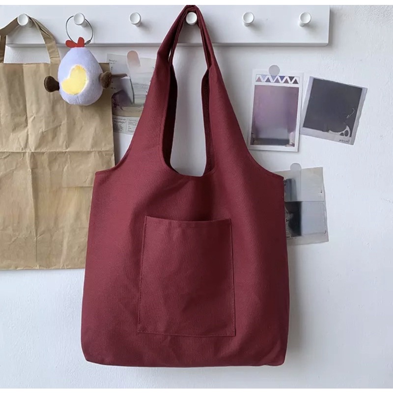 Jual PREMIUM AMELIA TOTE BAG CANVAS SOLID COLOR Tas Simple - Main Image
