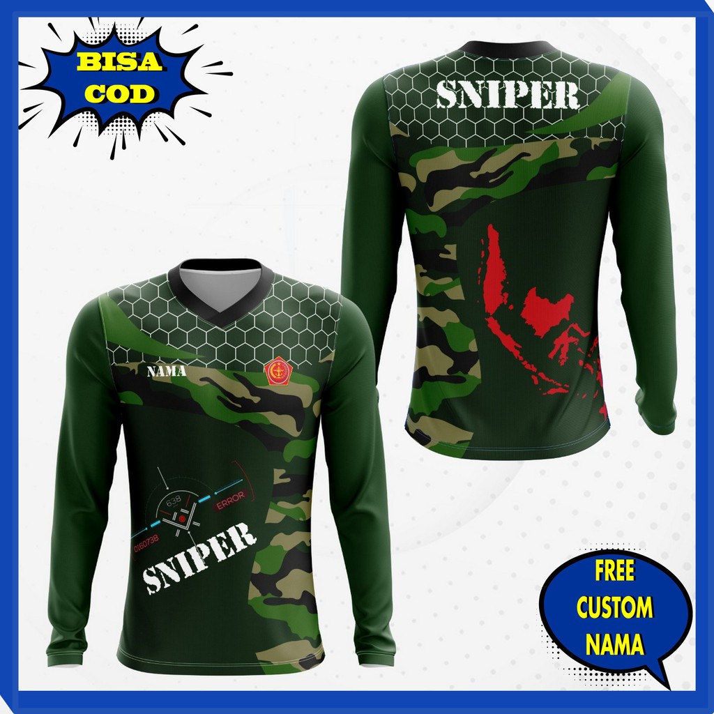 Jual Baju Kaos Jersey Lengan Panjang Tni Sniper Loreng Free Custom Nama