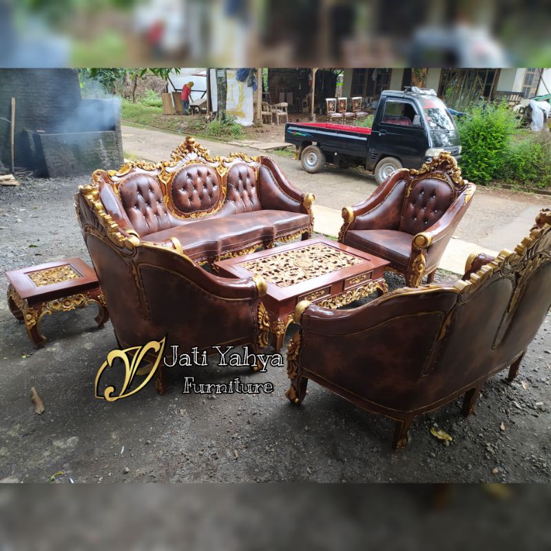 Jual Kursi tamu jati ganesha jumbo tangan 12 cm tpk perhutani 3211 meja