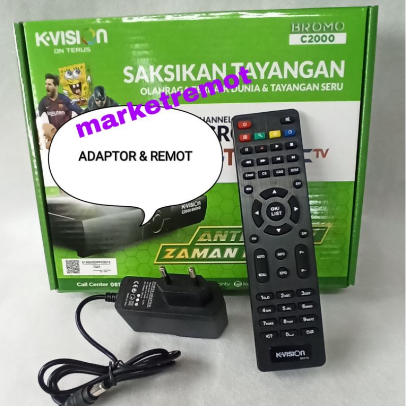 Jual paket adaptor dan remot untuk receiver kvision brimo c2000, bromo