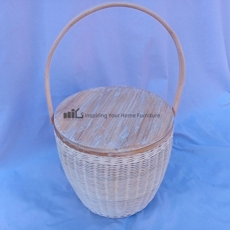 Jual Rattan Picnic Basket White Wash Insulated Solid Wood On Top ...