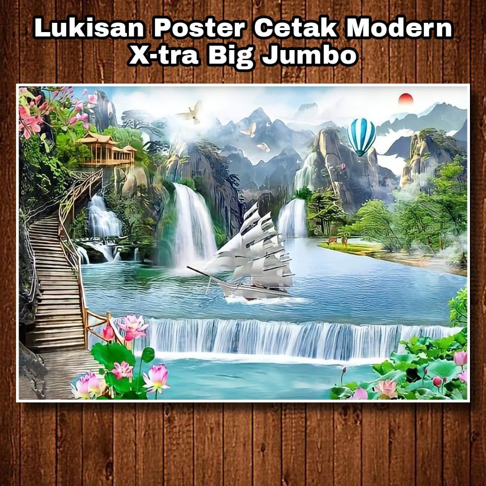 Lukisan Poster Modern Cetak Big Jumbo Foto Pemandangan Alam Air Terjun 3D Ukuran 100 x 70 cm & 100 x 50 cm Printing Walpaper Dinding Custom 3D Waterfall  Hiasan dinding Air Terjun Dekorasi Rumah Lebar besar