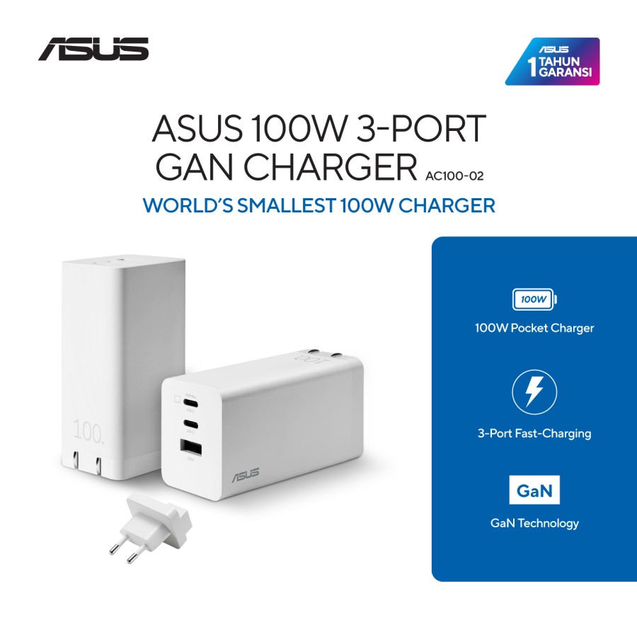 Jual ASUS 100W 3-Port GaN Charger AC100-02 | Shopee Indonesia