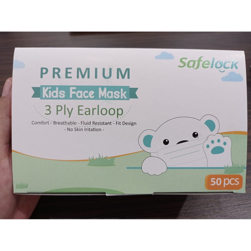 Jual Masker anak 3 ply Safelock earloop headloop isi 50 AKD Kemenkes ...