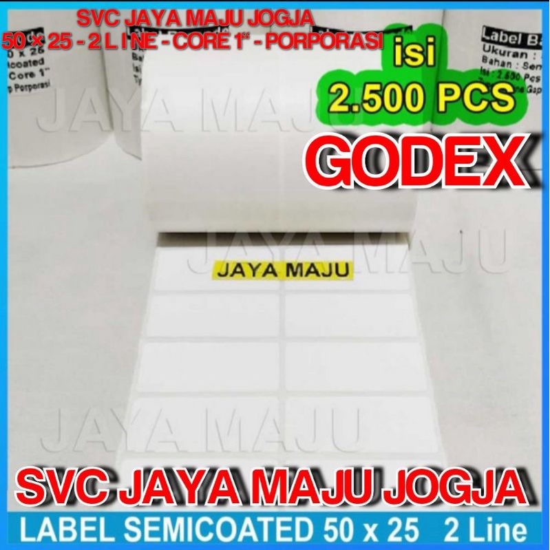 Jual [ GODEX ] 50 X 25 SEMICOATED - 2 LINE - FACE IN - ISI 2.500 PCS ...