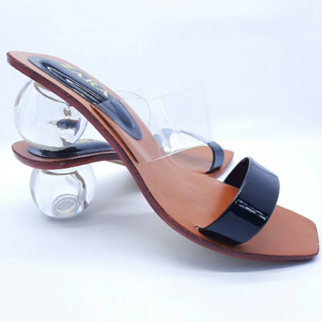 (COD) Sandal hak bulat sendal heels kaca hak transparan sendal hak kaca