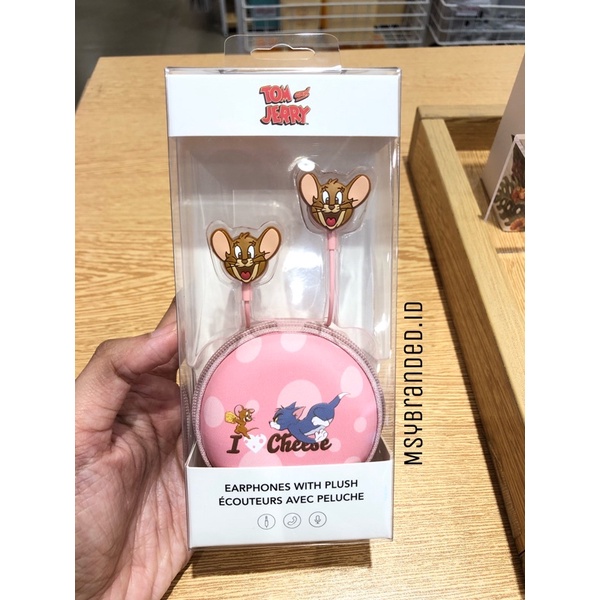 Jual EARPHONES MINISO TOM N JERRY HEADSET PINK BLUE IN EAR